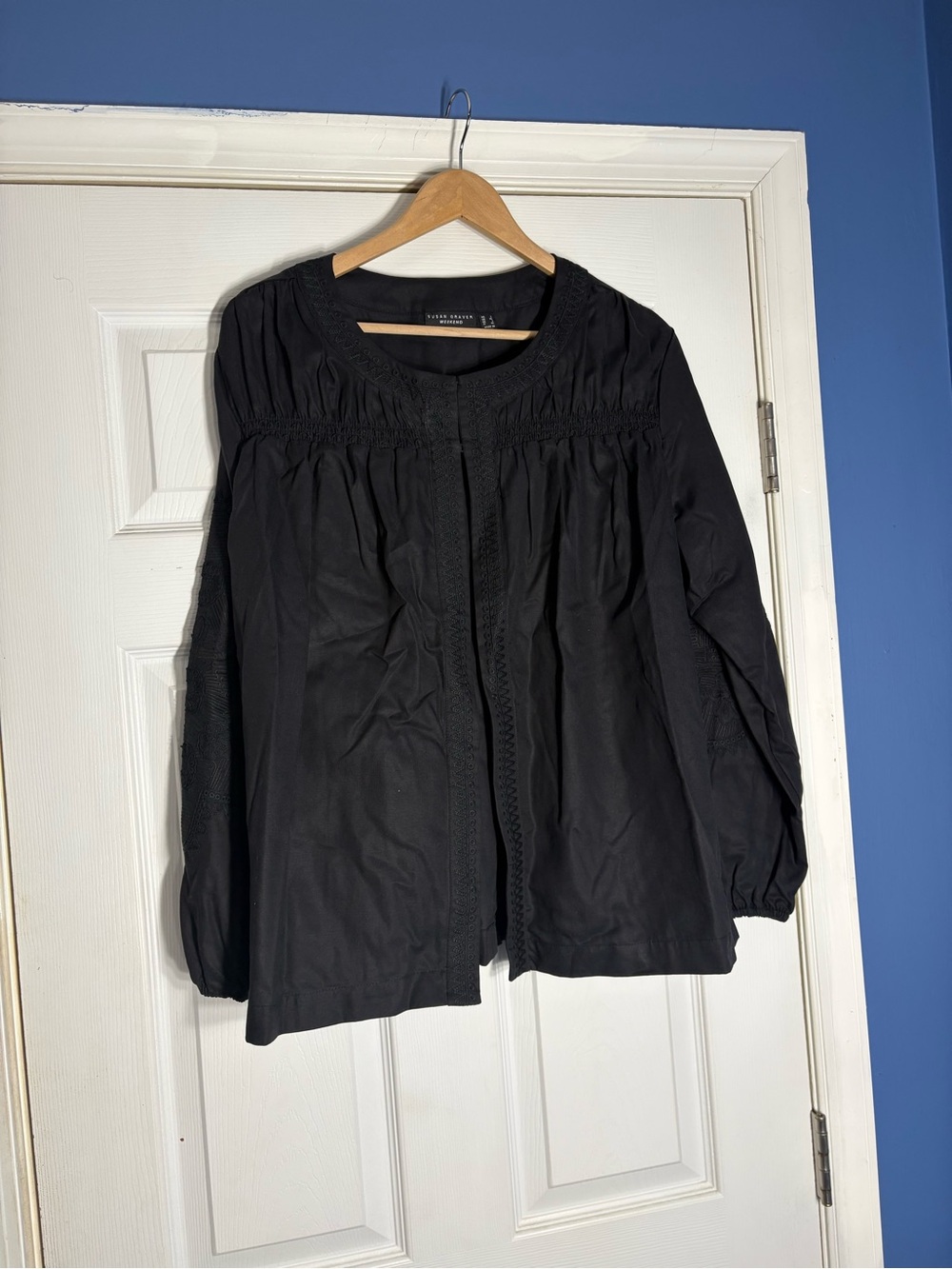 Susan Graver Black Gathered Cotton Tunic Top